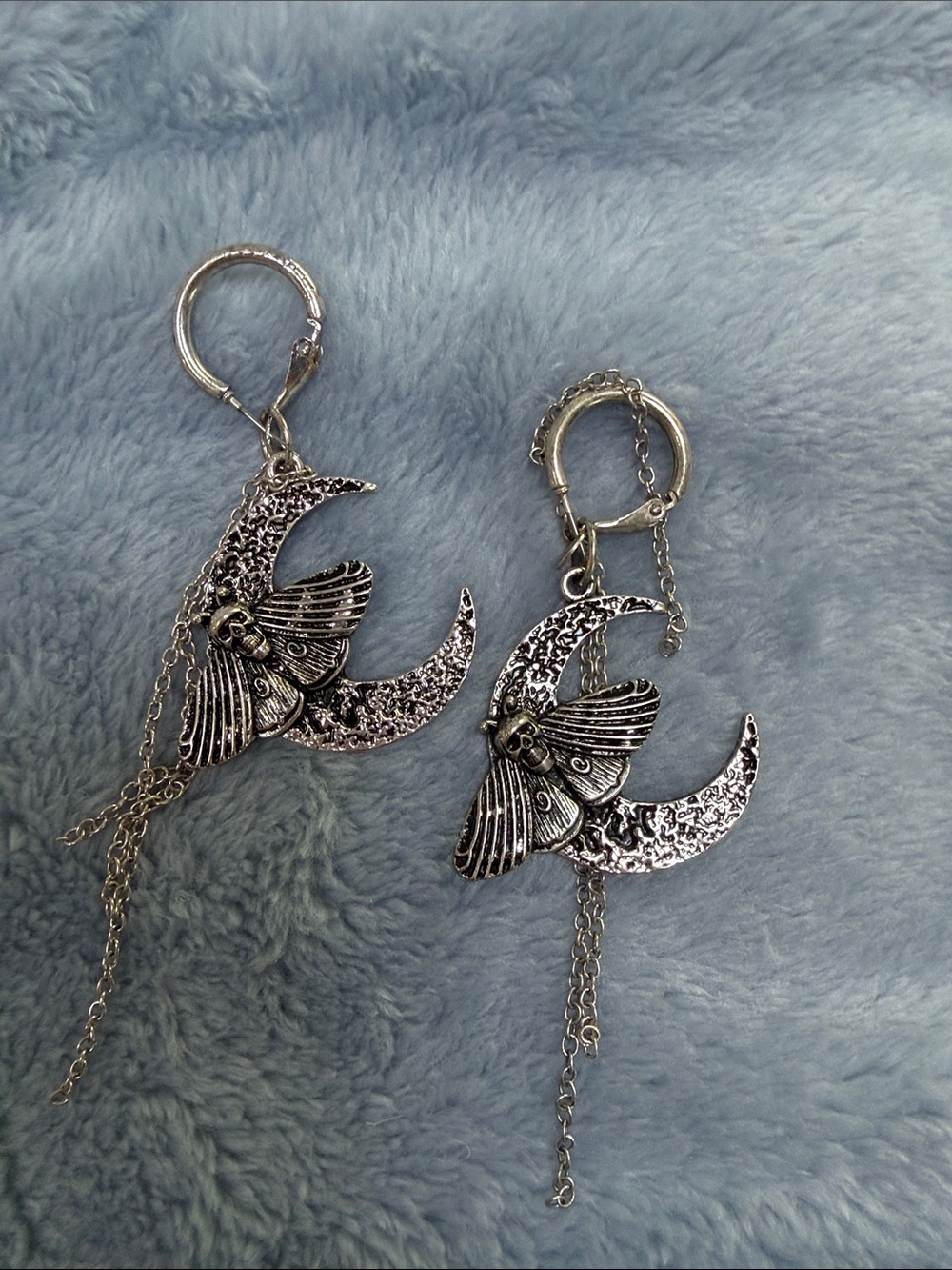 Silver Moon & Moth Dangle Earrings - Women's Jewelry